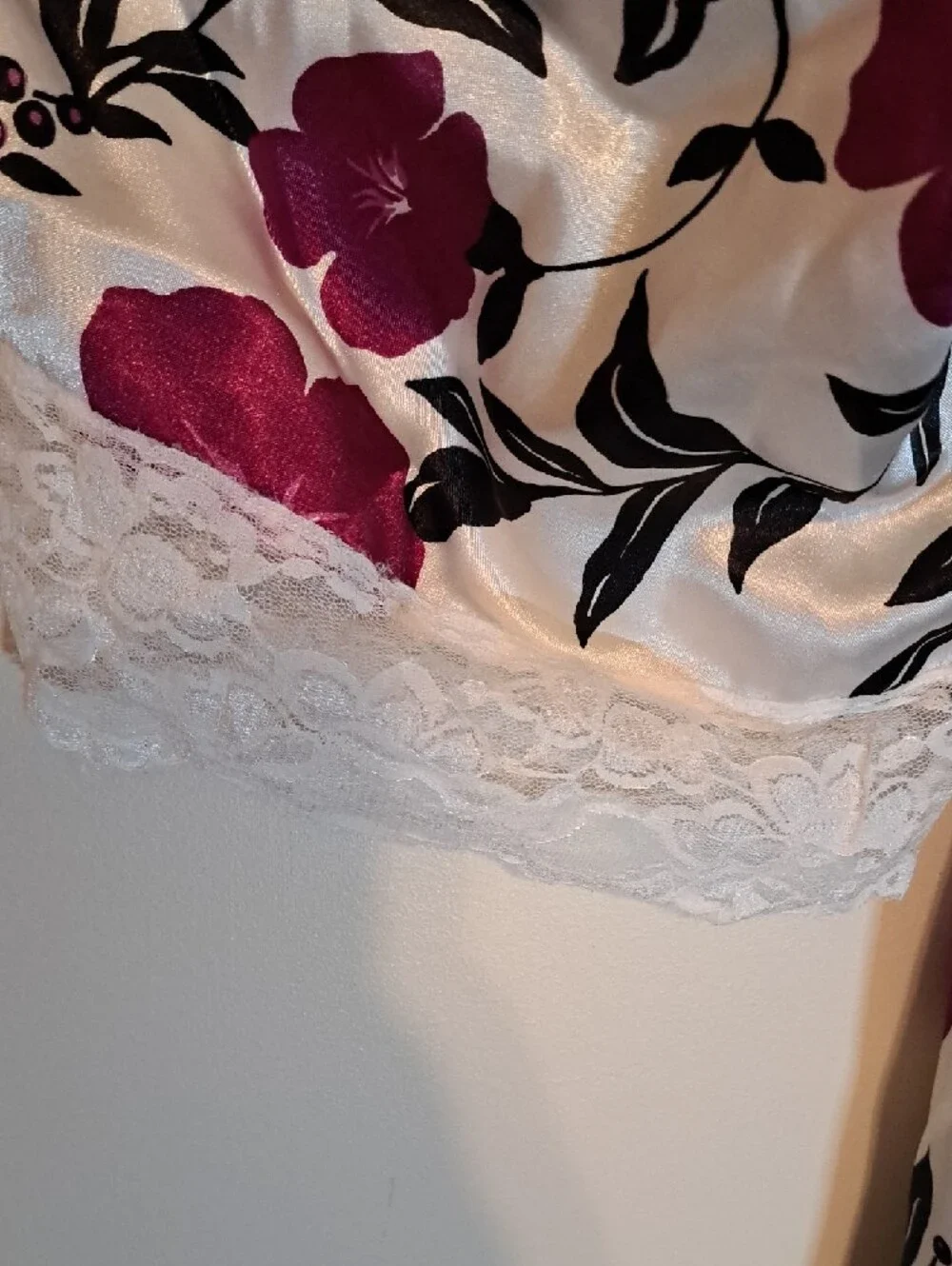 Amoureuse White Floral Lace-Trim Maxi Nightgown - Magenta & Black Print - Picture 13 of 15